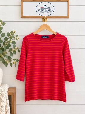 SAINT JAMES Striped Top – Fuchsia & Orange – Size S